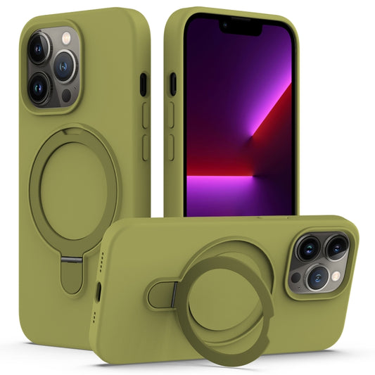 For iPhone 14 Pro Max Liquid Silicone MagSafe Magnetic Phone Case with Ring Holder(Willow Green) - iPhone 14 Pro Max Cases by buy2fix | Online Shopping UK | buy2fix