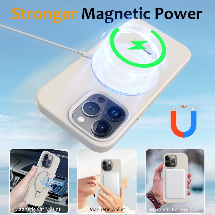 For iPhone 14 Pro Liquid Silicone MagSafe Magnetic Phone Case with Ring Holder(Antique White) - iPhone 14 Pro Cases by buy2fix | Online Shopping UK | buy2fix
