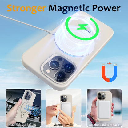 For iPhone 14 Pro Liquid Silicone MagSafe Magnetic Phone Case with Ring Holder(Antique White) - iPhone 14 Pro Cases by buy2fix | Online Shopping UK | buy2fix