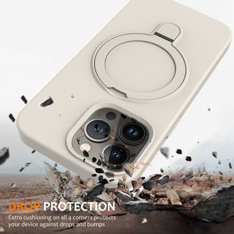 For iPhone 14 Pro Liquid Silicone MagSafe Magnetic Phone Case with Ring Holder(Antique White) - iPhone 14 Pro Cases by buy2fix | Online Shopping UK | buy2fix