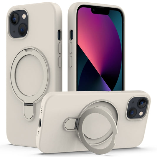 For iPhone 15 Plus Liquid Silicone MagSafe Magnetic Phone Case with Ring Holder(Antique White) - iPhone 15 Plus Cases by buy2fix | Online Shopping UK | buy2fix