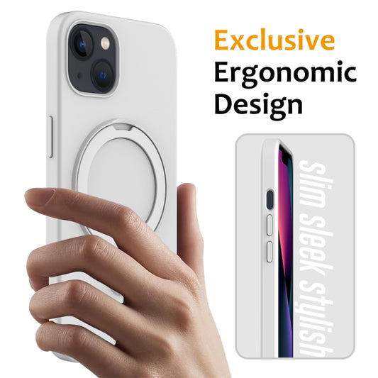 For iPhone 15 Plus Liquid Silicone MagSafe Magnetic Phone Case with Ring Holder(Antique White) - iPhone 15 Plus Cases by buy2fix | Online Shopping UK | buy2fix