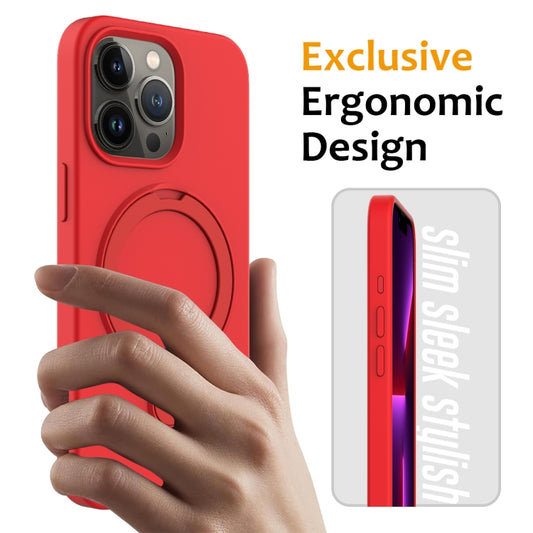 For iPhone 15 Pro Liquid Silicone MagSafe Magnetic Phone Case with Ring Holder(Red) - iPhone 15 Pro Cases by buy2fix | Online Shopping UK | buy2fix