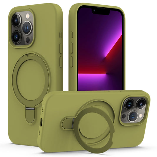 For iPhone 15 Pro Liquid Silicone MagSafe Magnetic Phone Case with Ring Holder(Willow Green) - iPhone 15 Pro Cases by buy2fix | Online Shopping UK | buy2fix