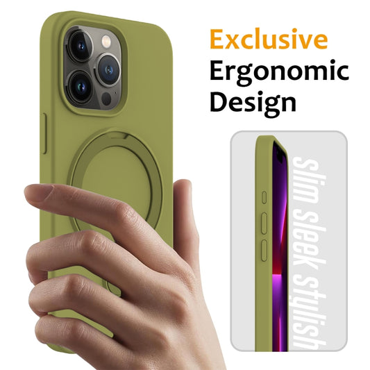 For iPhone 15 Pro Liquid Silicone MagSafe Magnetic Phone Case with Ring Holder(Willow Green) - iPhone 15 Pro Cases by buy2fix | Online Shopping UK | buy2fix