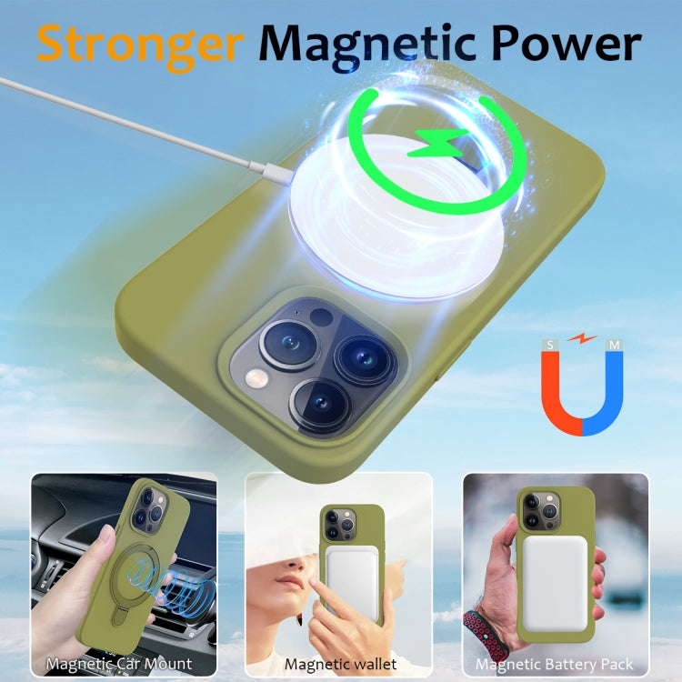 For iPhone 15 Pro Liquid Silicone MagSafe Magnetic Phone Case with Ring Holder(Willow Green) - iPhone 15 Pro Cases by buy2fix | Online Shopping UK | buy2fix