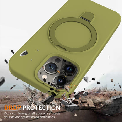 For iPhone 15 Pro Liquid Silicone MagSafe Magnetic Phone Case with Ring Holder(Willow Green) - iPhone 15 Pro Cases by buy2fix | Online Shopping UK | buy2fix