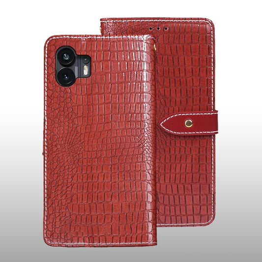 For Nothing Phone 2 idewei Crocodile Texture Leather Phone Case(Red) - Nothing Cases by idewei | Online Shopping UK | buy2fix