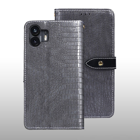 For Nothing Phone 2 idewei Crocodile Texture Leather Phone Case(Grey) - Nothing Cases by idewei | Online Shopping UK | buy2fix
