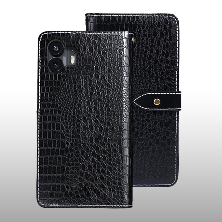 For Nothing Phone 2 idewei Crocodile Texture Leather Phone Case(Black) - Nothing Cases by idewei | Online Shopping UK | buy2fix