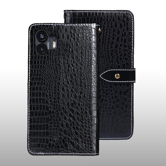 For Nothing Phone 2 idewei Crocodile Texture Leather Phone Case(Black) - Nothing Cases by idewei | Online Shopping UK | buy2fix