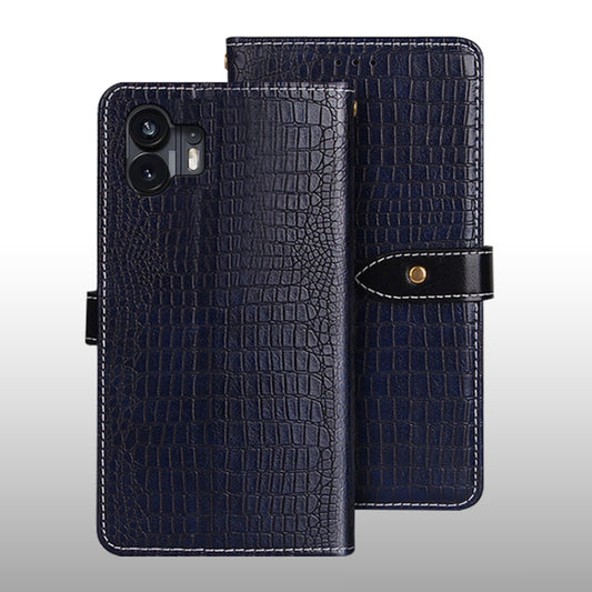 For Nothing Phone 2 idewei Crocodile Texture Leather Phone Case(Dark Blue) - Nothing Cases by idewei | Online Shopping UK | buy2fix