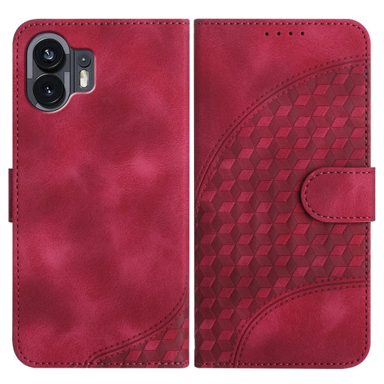 For Nothing Phone 2 Elephant Head Embossed Phone Leather Case with Lanyard(Rose Red)
