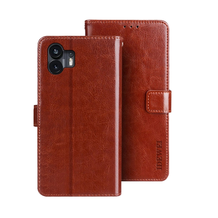For Nothing Phone 2 idewei Crazy Horse Texture Leather Phone Case with Holder(Brown) - Nothing Cases by idewei | Online Shopping UK | buy2fix