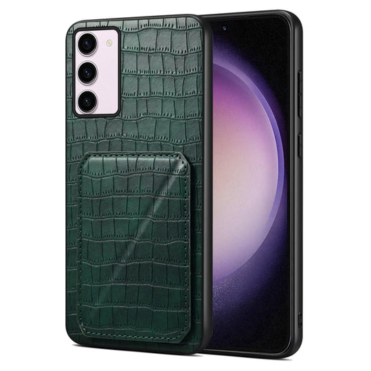 For Samsung Galaxy S23 5G Denior Imitation Crocodile Leather Back Phone Case with Holder(Green)