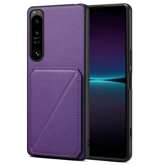 For Sony Xperia 1 IV Denior Imitation Calf Leather Back Phone Case with Holder(Purple) - Sony Cases by Denior | Online Shopping UK | buy2fix
