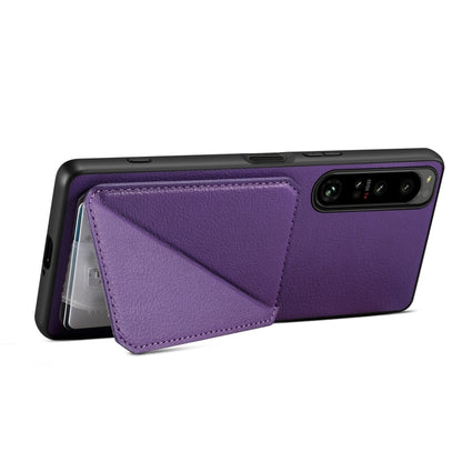 For Sony Xperia 1 IV Denior Imitation Calf Leather Back Phone Case with Holder(Purple) - Sony Cases by Denior | Online Shopping UK | buy2fix