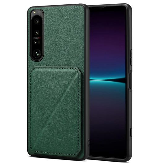 For Sony Xperia 1 IV Denior Imitation Calf Leather Back Phone Case with Holder(Green) - Sony Cases by Denior | Online Shopping UK | buy2fix