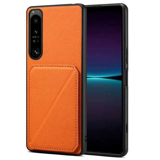 For Sony Xperia 1 IV Denior Imitation Calf Leather Back Phone Case with Holder(Orange) - Sony Cases by Denior | Online Shopping UK | buy2fix