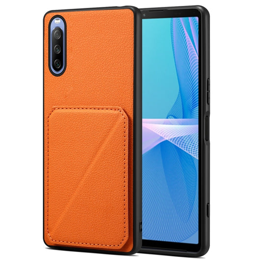 For Sony Xperia 10 IV Denior Imitation Calf Leather Back Phone Case with Holder(Orange) - Sony Cases by Denior | Online Shopping UK | buy2fix