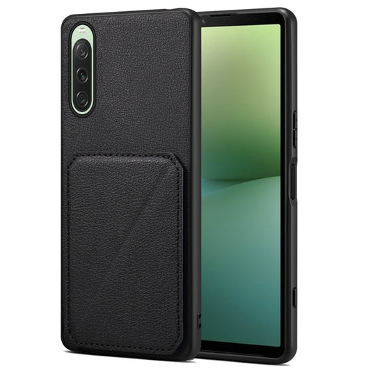 For Sony Xperia 10 V Denior Imitation Calf Leather Back Phone Case with Holder(Black) - Sony Cases by Denior | Online Shopping UK | buy2fix