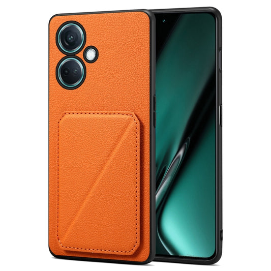 For OnePlus Nord CE 3 5G / OPPO K11 Denior Imitation Calf Leather Back Phone Case with Holder(Orange) - OnePlus Cases by Denior | Online Shopping UK | buy2fix