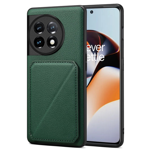 For OnePlus Ace 2 / 11R 5G Denior Imitation Calf Leather Back Phone Case with Holder(Green) - OnePlus Cases by Denior | Online Shopping UK | buy2fix