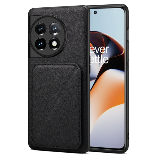For OnePlus Ace 2 / 11R 5G Denior Imitation Calf Leather Back Phone Case with Holder(Black) - OnePlus Cases by Denior | Online Shopping UK | buy2fix