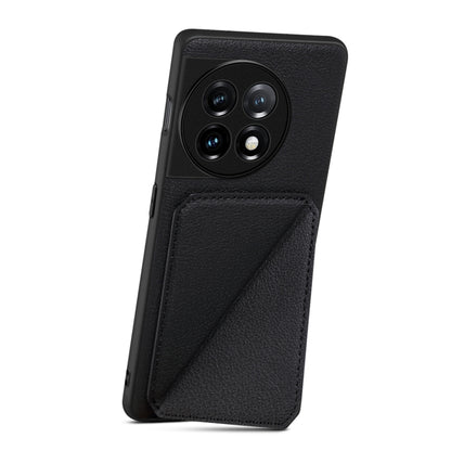 For OnePlus Ace 2 / 11R 5G Denior Imitation Calf Leather Back Phone Case with Holder(Black) - OnePlus Cases by Denior | Online Shopping UK | buy2fix