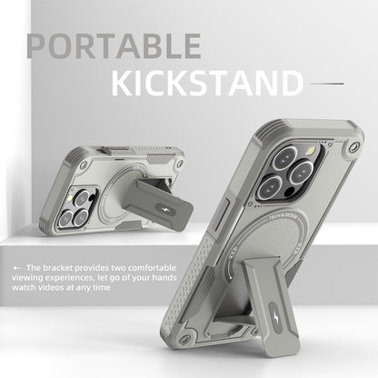 For iPhone 15 Pro Max Armor Magsafe Holder PC Hybrid TPU Phone Case(Grey) - iPhone 15 Pro Max Cases by buy2fix | Online Shopping UK | buy2fix