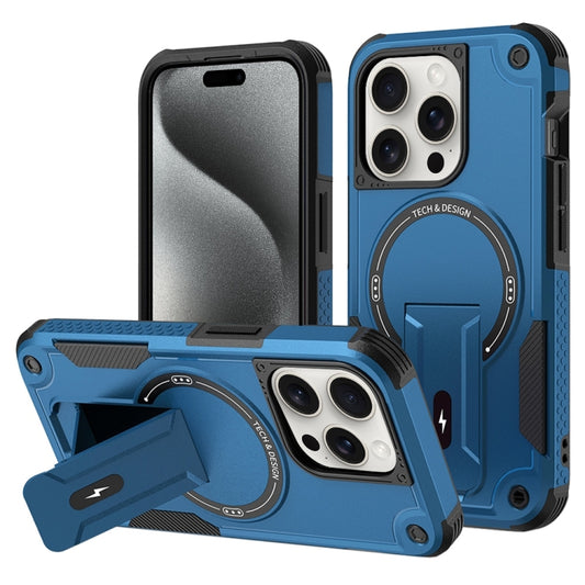 For iPhone 15 Pro Armor Magsafe Holder PC Hybrid TPU Phone Case(Dark Blue) - iPhone 15 Pro Cases by buy2fix | Online Shopping UK | buy2fix