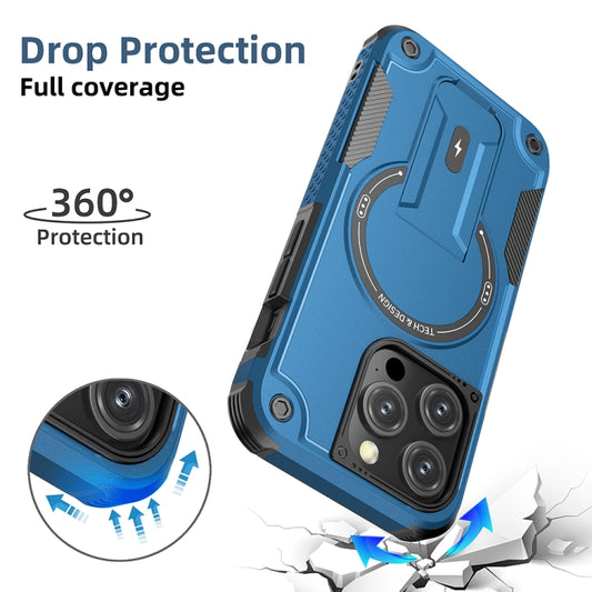 For iPhone 15 Pro Armor Magsafe Holder PC Hybrid TPU Phone Case(Dark Blue) - iPhone 15 Pro Cases by buy2fix | Online Shopping UK | buy2fix