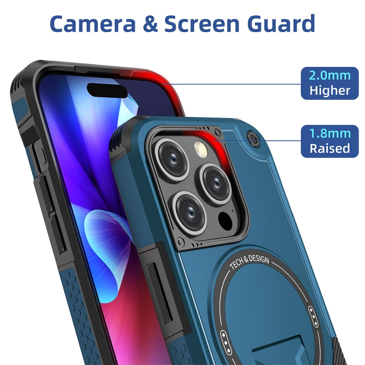 For iPhone 15 Pro Armor Magsafe Holder PC Hybrid TPU Phone Case(Dark Blue) - iPhone 15 Pro Cases by buy2fix | Online Shopping UK | buy2fix