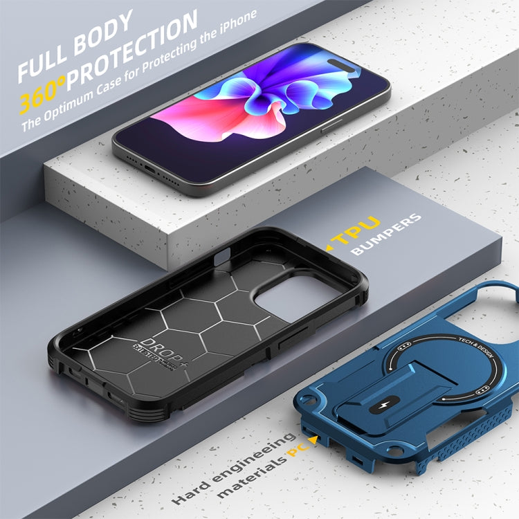 For iPhone 15 Pro Armor Magsafe Holder PC Hybrid TPU Phone Case(Dark Blue) - iPhone 15 Pro Cases by buy2fix | Online Shopping UK | buy2fix