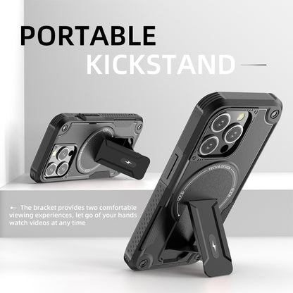 For iPhone 15 Pro Armor Magsafe Holder PC Hybrid TPU Phone Case(Black) - iPhone 15 Pro Cases by buy2fix | Online Shopping UK | buy2fix