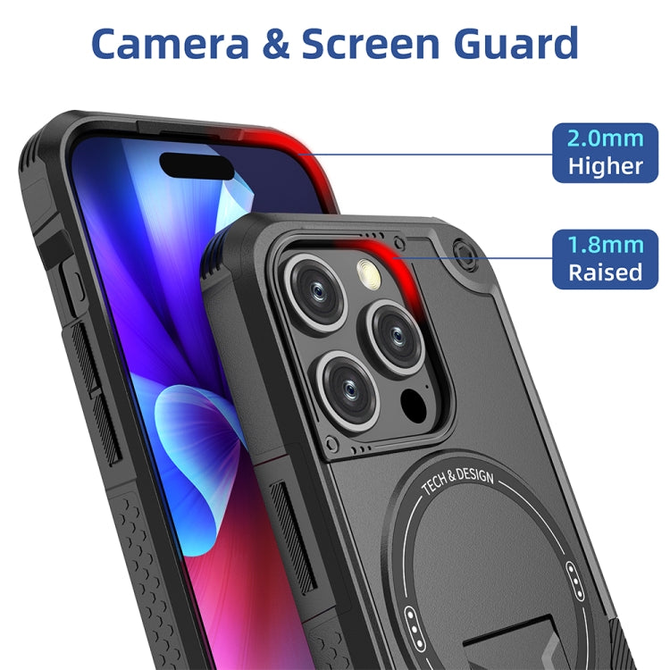 For iPhone 15 Pro Armor Magsafe Holder PC Hybrid TPU Phone Case(Black) - iPhone 15 Pro Cases by buy2fix | Online Shopping UK | buy2fix