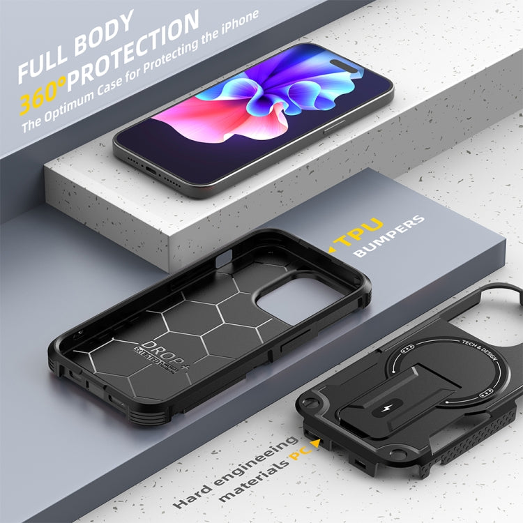 For iPhone 15 Pro Armor Magsafe Holder PC Hybrid TPU Phone Case(Black) - iPhone 15 Pro Cases by buy2fix | Online Shopping UK | buy2fix