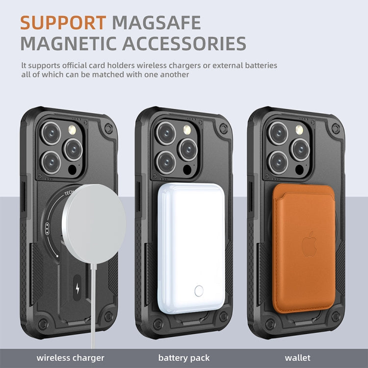 For iPhone 15 Pro Armor Magsafe Holder PC Hybrid TPU Phone Case(Black) - iPhone 15 Pro Cases by buy2fix | Online Shopping UK | buy2fix