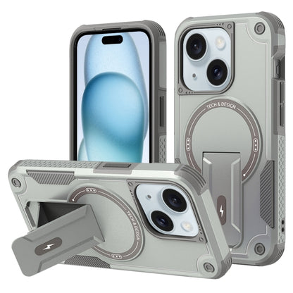 For iPhone 15 Armor Magsafe Holder PC Hybrid TPU Phone Case(Grey) - iPhone 15 Cases by buy2fix | Online Shopping UK | buy2fix