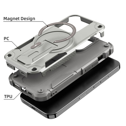 For iPhone 15 Armor Magsafe Holder PC Hybrid TPU Phone Case(Grey) - iPhone 15 Cases by buy2fix | Online Shopping UK | buy2fix