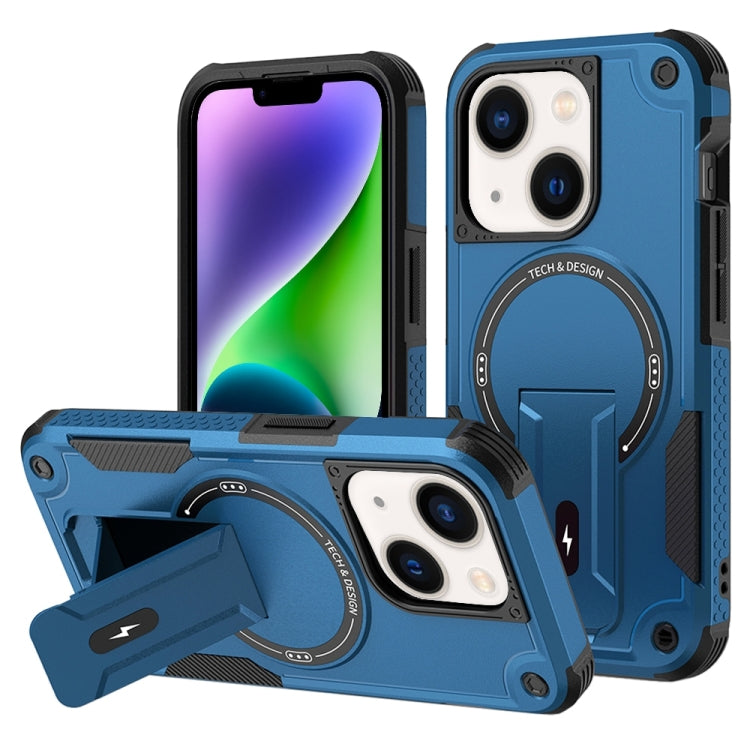 For iPhone 14 Armor Magsafe Holder PC Hybrid TPU Phone Case(Dark Blue) by buy2fix