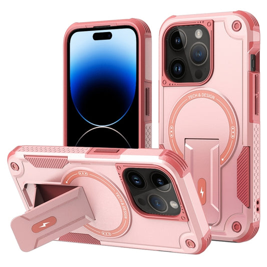 For iPhone 14 Pro Max Armor Magsafe Holder PC Hybrid TPU Phone Case(Pink) - iPhone 14 Pro Max Cases by buy2fix | Online Shopping UK | buy2fix