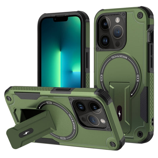 For iPhone 13 Pro Max Armor Magsafe Holder PC Hybrid TPU Phone Case(Army Green) - iPhone 13 Pro Max Cases by buy2fix | Online Shopping UK | buy2fix