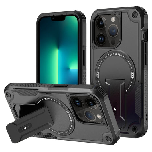 For iPhone 13 Pro Max Armor Magsafe Holder PC Hybrid TPU Phone Case(Black) - iPhone 13 Pro Max Cases by buy2fix | Online Shopping UK | buy2fix