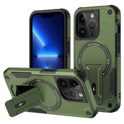 For iPhone 13 Pro Armor Magsafe Holder PC Hybrid TPU Phone Case(Army Green) - iPhone 13 Pro Cases by buy2fix | Online Shopping UK | buy2fix