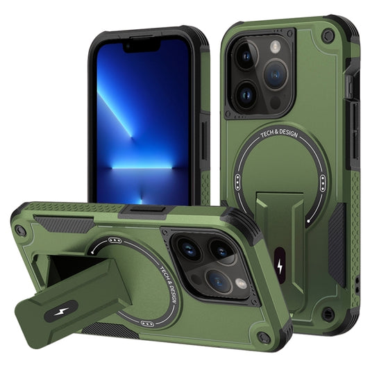 For iPhone 13 Pro Armor Magsafe Holder PC Hybrid TPU Phone Case(Army Green) - iPhone 13 Pro Cases by buy2fix | Online Shopping UK | buy2fix