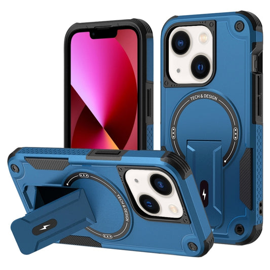 For iPhone 13 Armor Magsafe Holder PC Hybrid TPU Phone Case(Dark Blue) - iPhone 13 Cases by buy2fix | Online Shopping UK | buy2fix