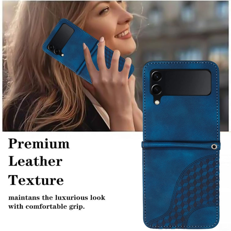 For Samsung Galaxy Z Flip3 5G YX0060 Elephant Head Embossed Phone Leather Case with Lanyard(Royal Blue) by buy2fix