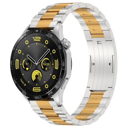 For Huawei Watch GT4 / GT3 / GT2 / GT 46mm Three Strains HW Buckle Metal Watch Band(Silver Gold) by buy2fix