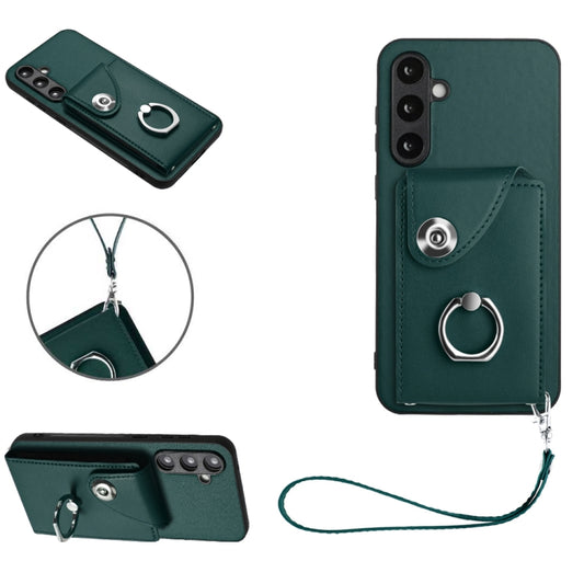 For Samsung Galaxy S23 FE 5G Organ Card Bag Ring Holder PU Phone Case with Lanyard(Green) - Galaxy S23 FE 5G Cases by buy2fix | Online Shopping UK | buy2fix